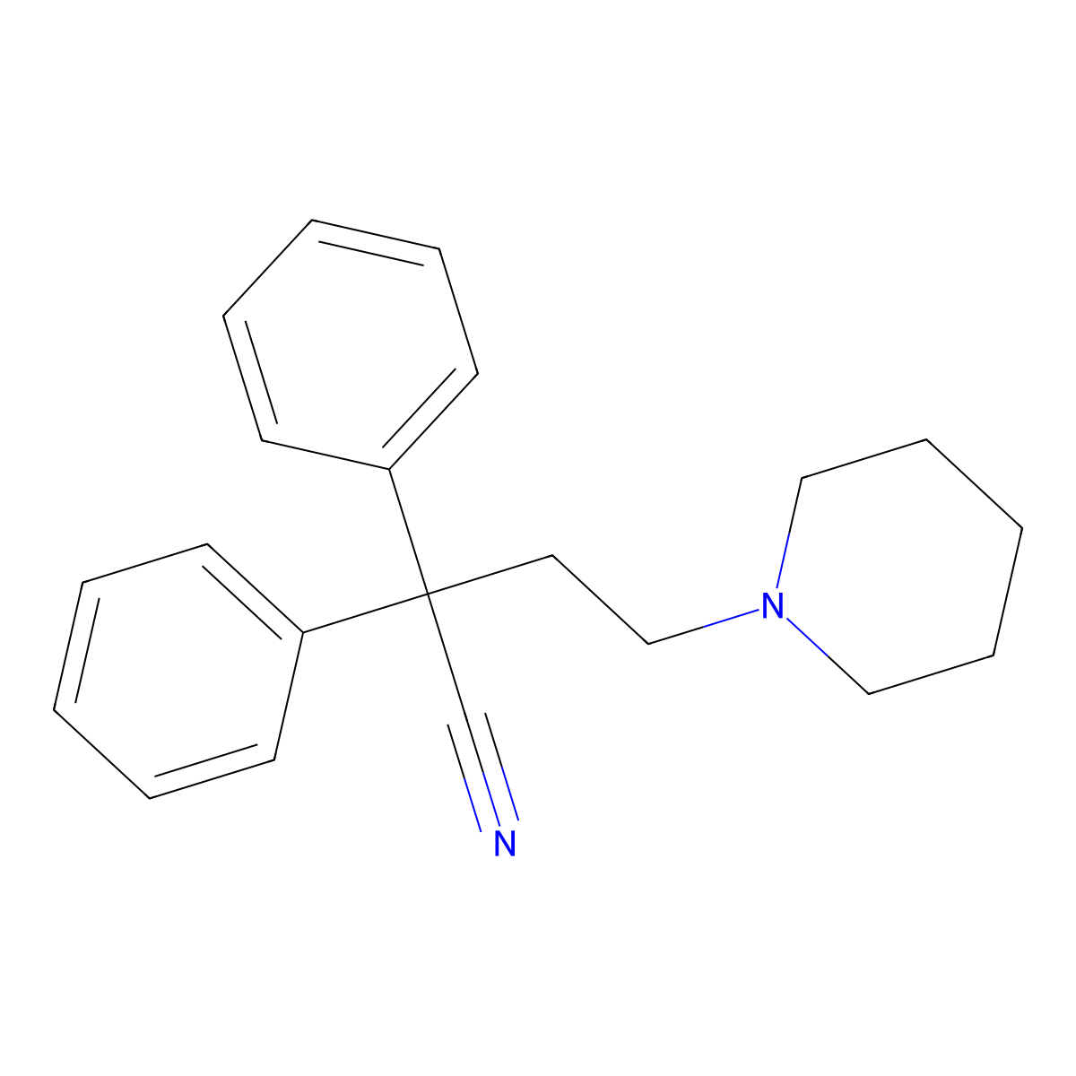 2,2-Diphenyl-4-piperidin-1-ylbutanenitrile molecular structure, CAS 5424-08-8