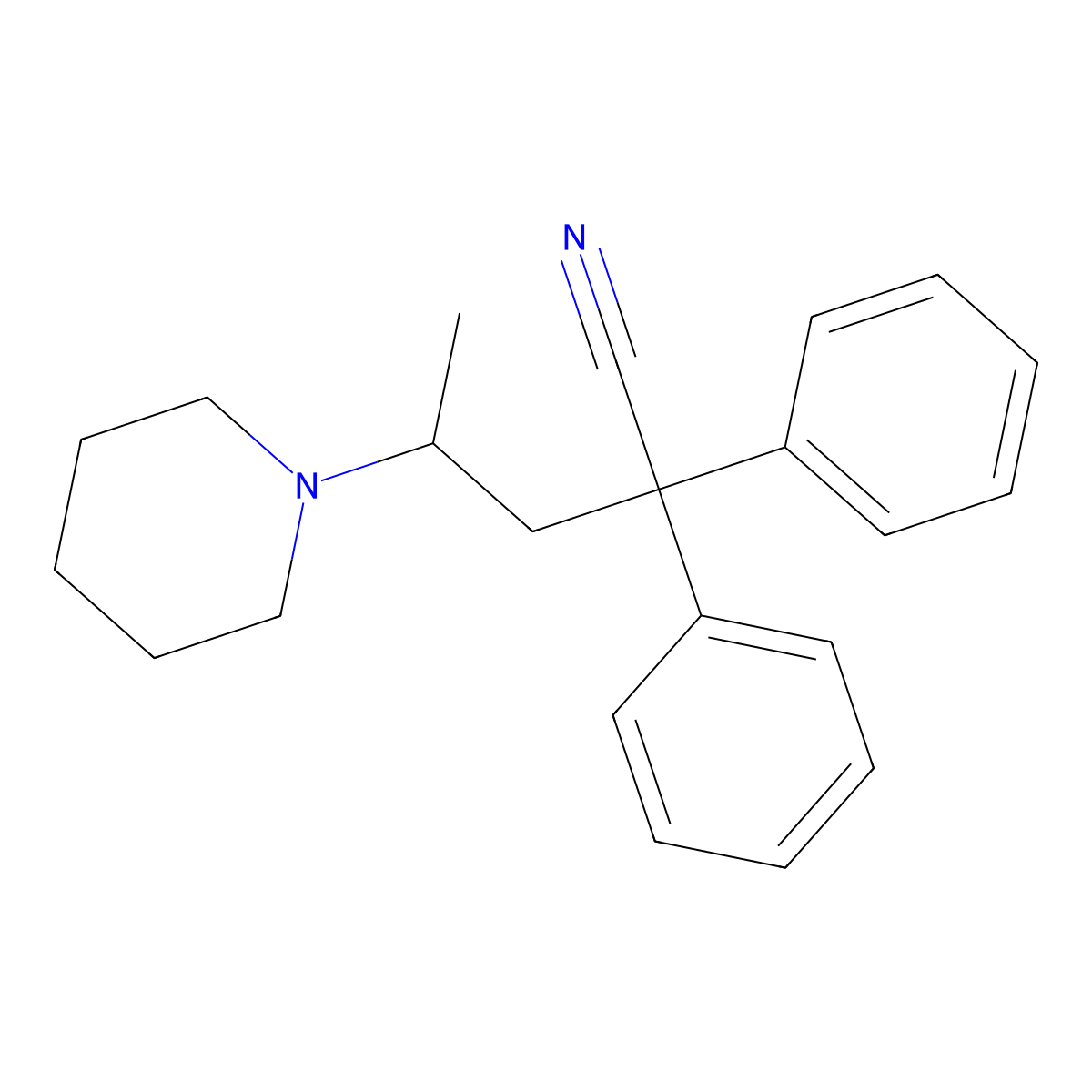 2,2-Diphenyl-4-(1-piperidinyl)pentanenitrile molecular structure, CAS 5424-11-3