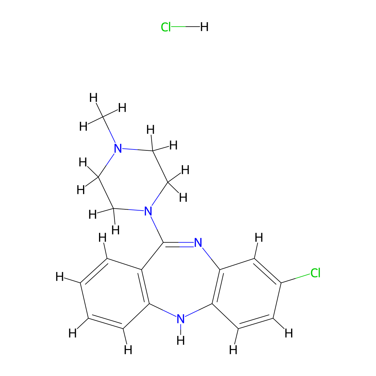 Clozapine hydrochloride molecular structure, CAS 54241-01-9