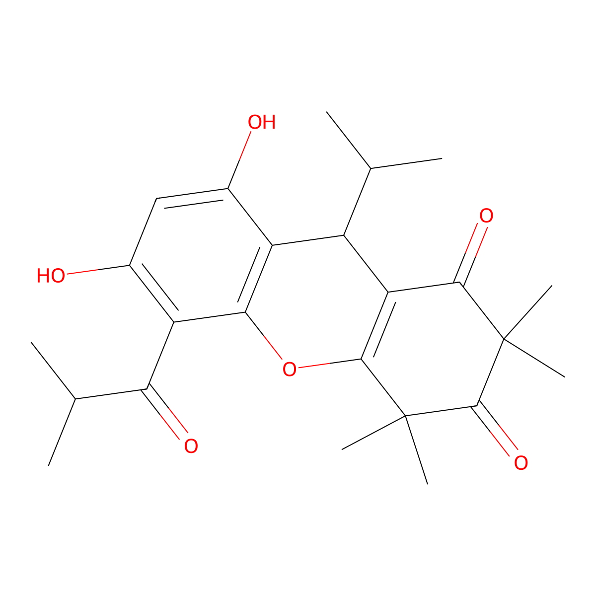 6,8-Dihydroxy-2,2,4,4-tetramethyl-5-(2-methylpropanoyl)-9-(propan-2-yl)-4,9-dihydro-1H-xanthene-1,3(2H)-dione molecular structure, CAS 54247-23-3