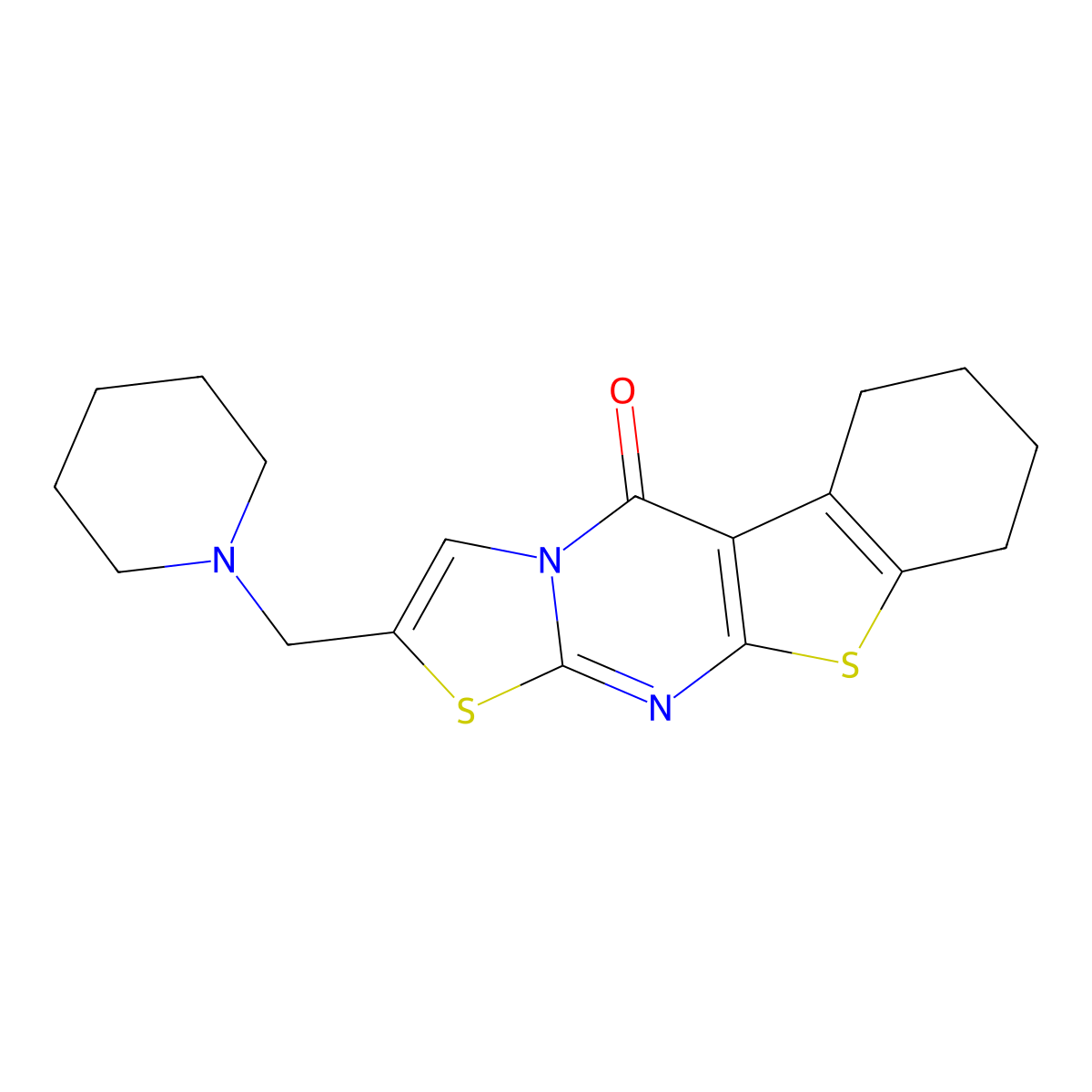 2-(Piperidylmethyl)-4,6,7,8,9-pentahydrobenzo[b]thiopheno[2,3-d]1,3-thiazolino [3,2-a]pyrimidin-5-one molecular structure, CAS 54249-31-9
