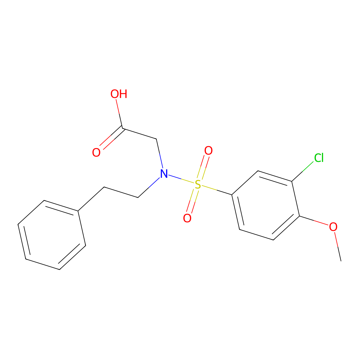 N-[(3-chloro-4-methoxyphenyl)sulfonyl]-N-(2-phenylethyl)glycine molecular structure, CAS 5425-77-4