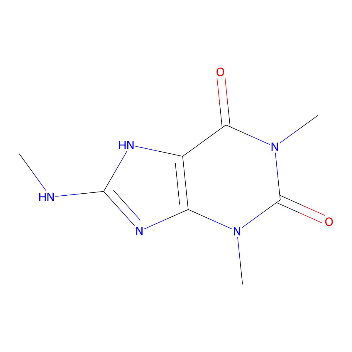 1,3-Dimethyl-8-(methylamino)-2,3,6,7-tetrahydro-1h-2,6-purinedione molecular structure, CAS 5426-45-9