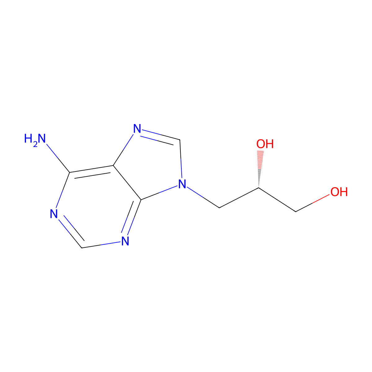 (S)-9-(2,3-dihydroxypropyl)adenine molecular structure, CAS 54262-83-8