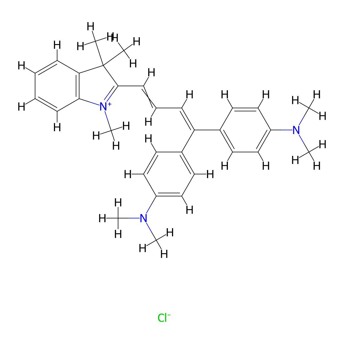 3H-Indolium, 2-(4,4-bis(4-(dimethylamino)phenyl)-1,3-butadien-1-yl)-1,3,3-trimethyl-, chloride (1:1) molecular structure, CAS 54268-69-8