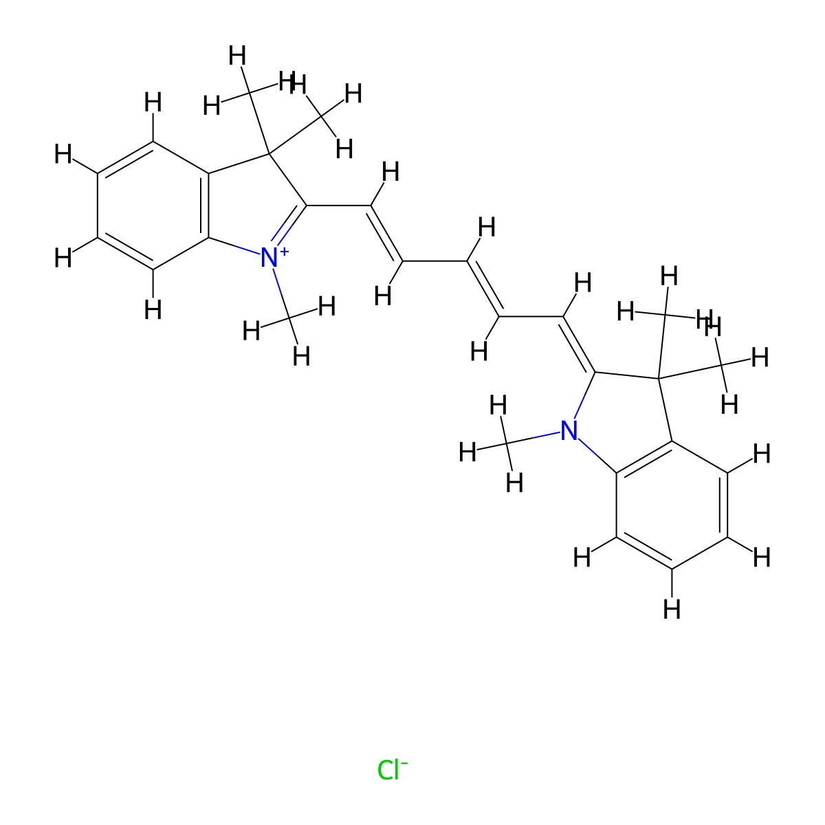 2-[5-(1,3-Dihydro-1,3,3-trimethyl-2H-indol-2-ylidene)-1,3-pentadien-1-YL]-1,3,3-trimethyl-3H-indolium chloride molecular structure, CAS 54268-70-1