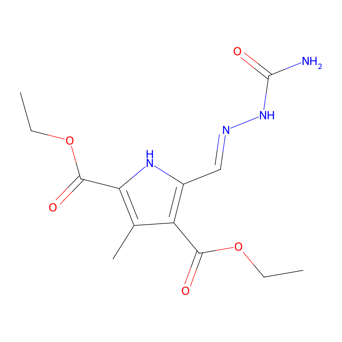 diethyl 5-[(carbamoylhydrazinylidene)methyl]-3-methyl-1H-pyrrole-2,4-dicarboxylate molecular structure, CAS 5427-17-8