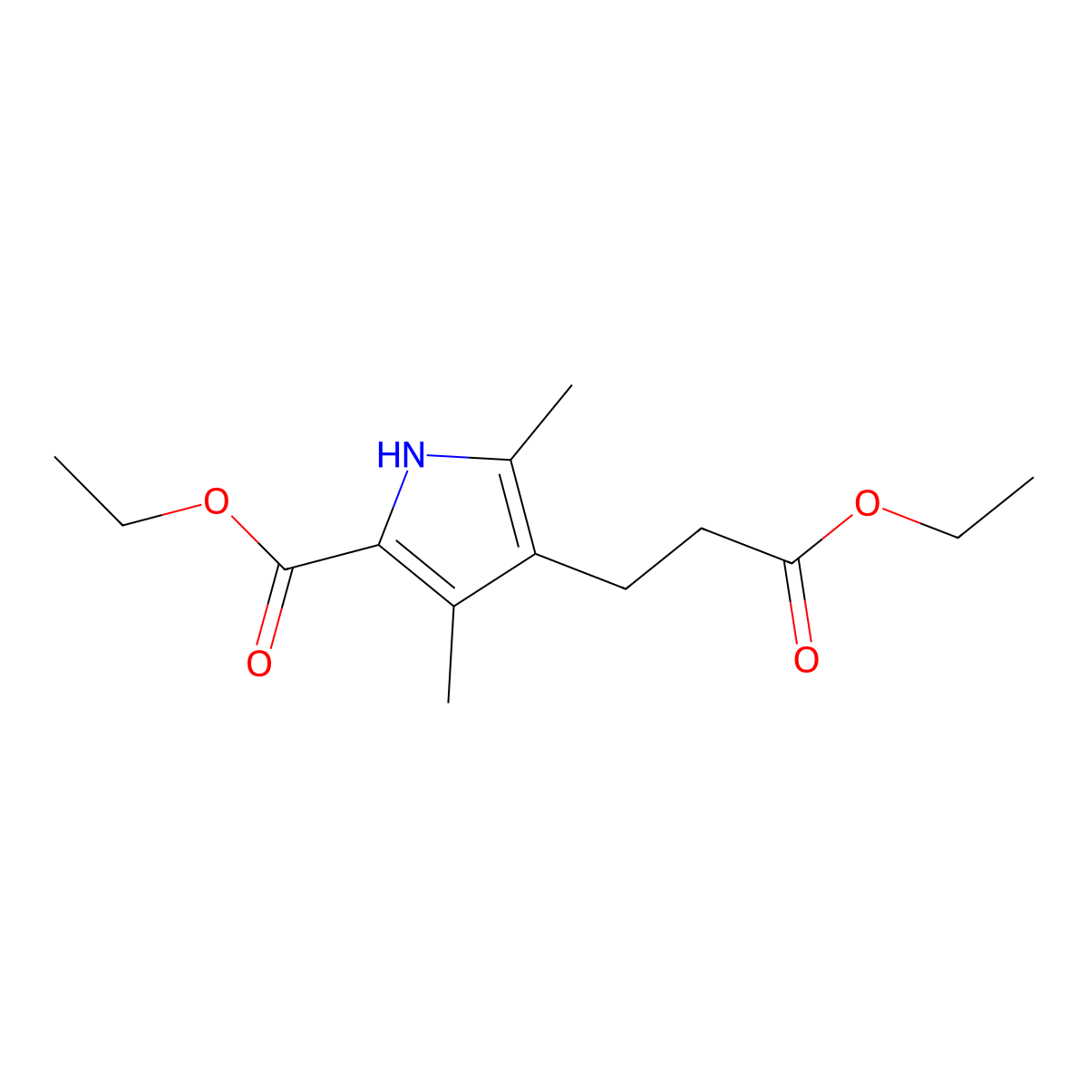 Ethyl 2,4-dimethyl-5-(ethoxycarbonyl)-3-pyrrolepropionate molecular structure, CAS 54278-10-3