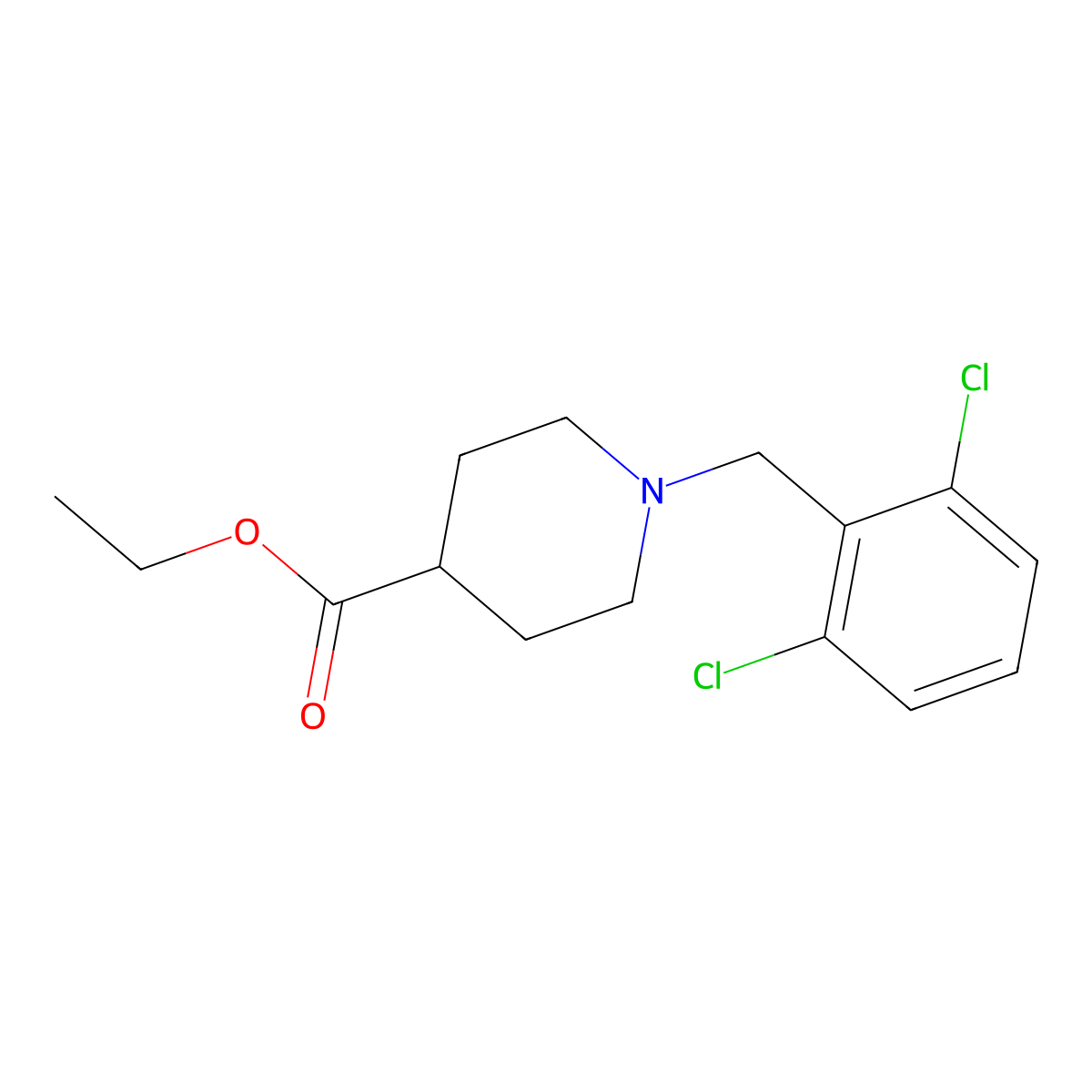 Ethyl 1-[(2,6-dichlorophenyl)methyl]piperidine-4-carboxylate molecular structure, CAS 5428-20-6