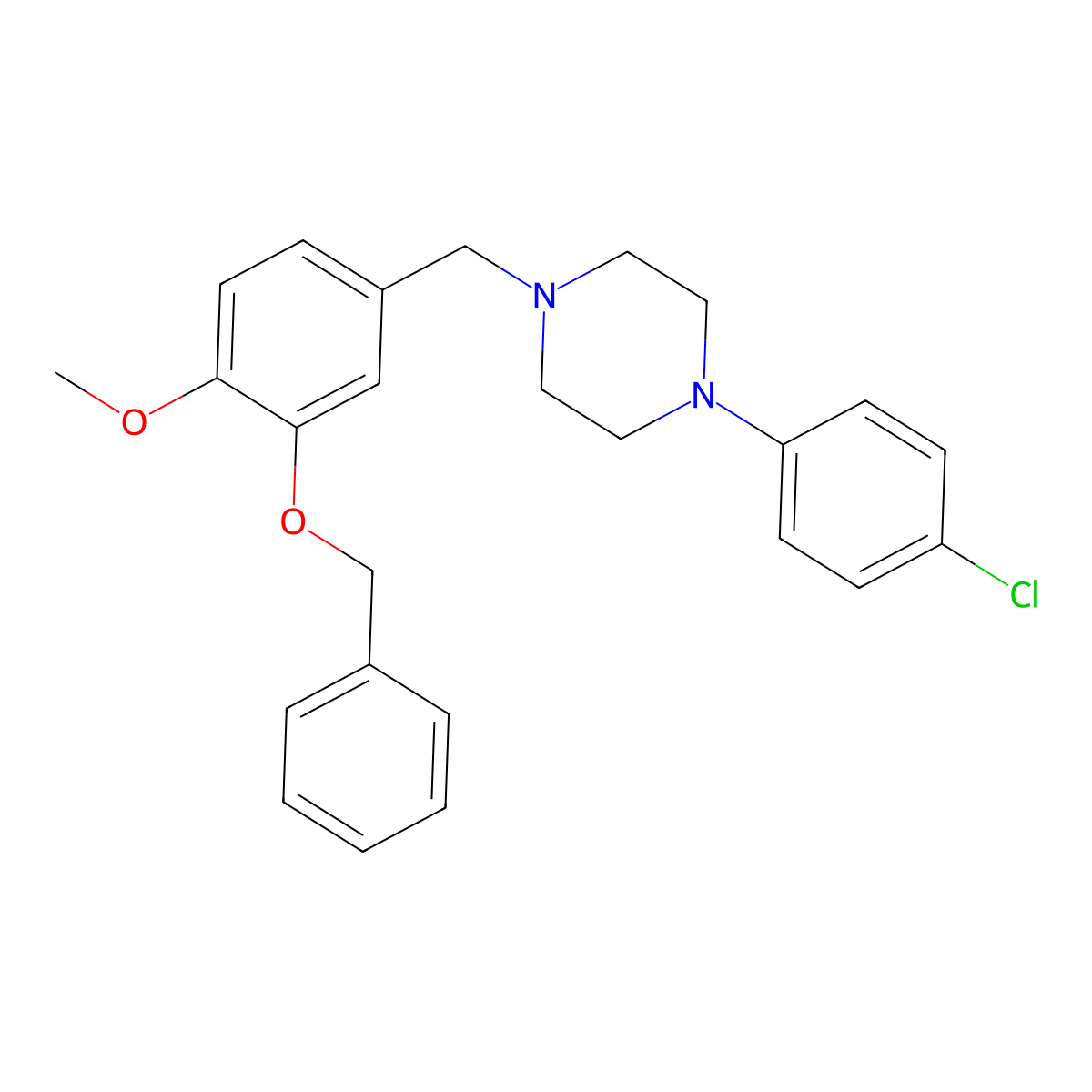 1-(4-Chlorophenyl)-4-[(4-methoxy-3-phenylmethoxyphenyl)methyl]piperazine molecular structure, CAS 5428-39-7