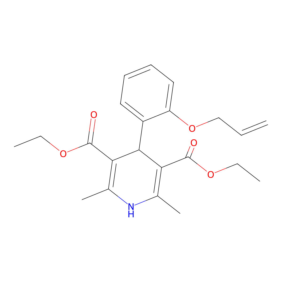 Diethyl 2,6-dimethyl-4-[2-(prop-2-en-1-yloxy)phenyl]-1,4-dihydropyridine-3,5-dicarboxylate molecular structure, CAS 54280-75-0