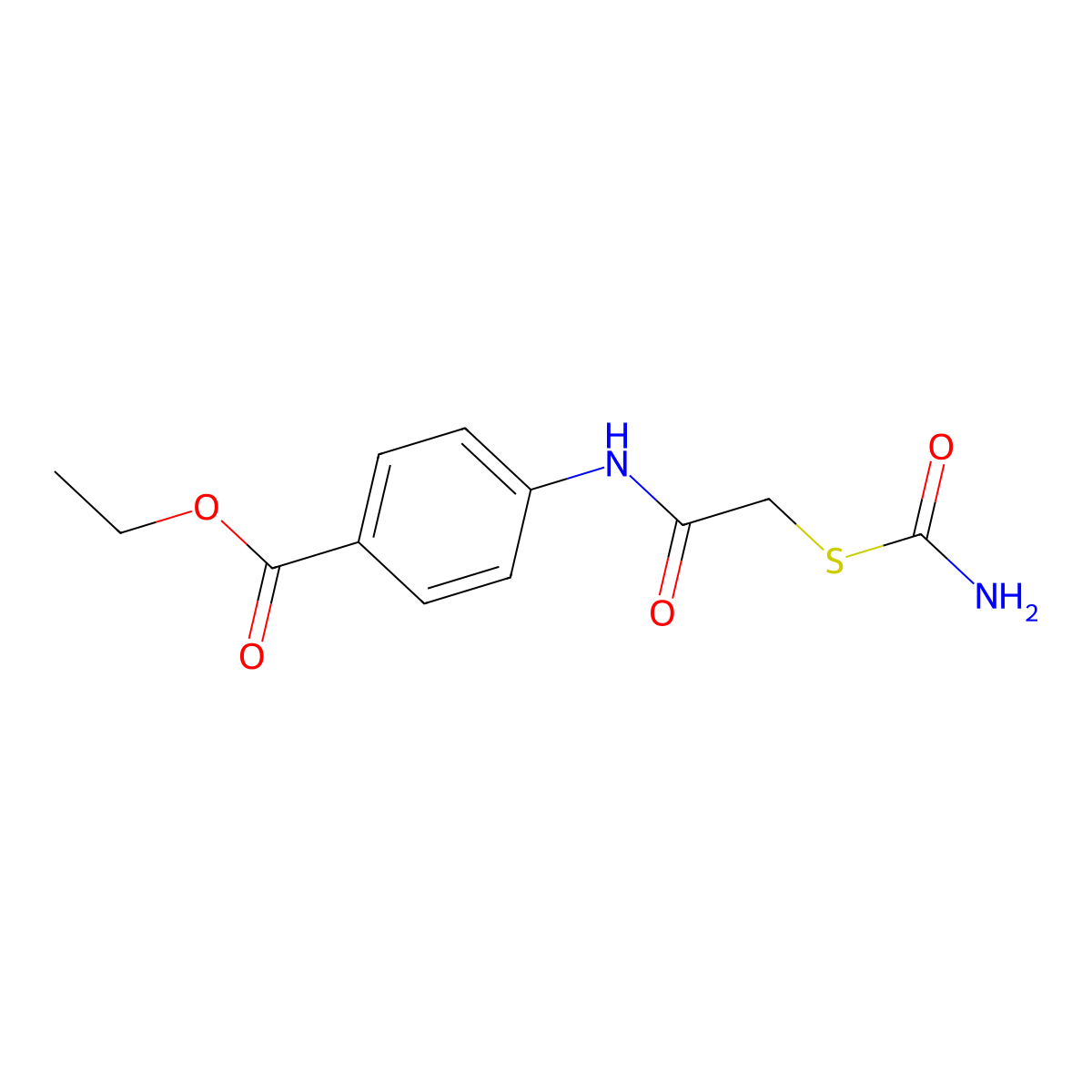 Ethyl 4-[(2-carbamoylsulfanylacetyl)amino]benzoate molecular structure, CAS 5429-14-1