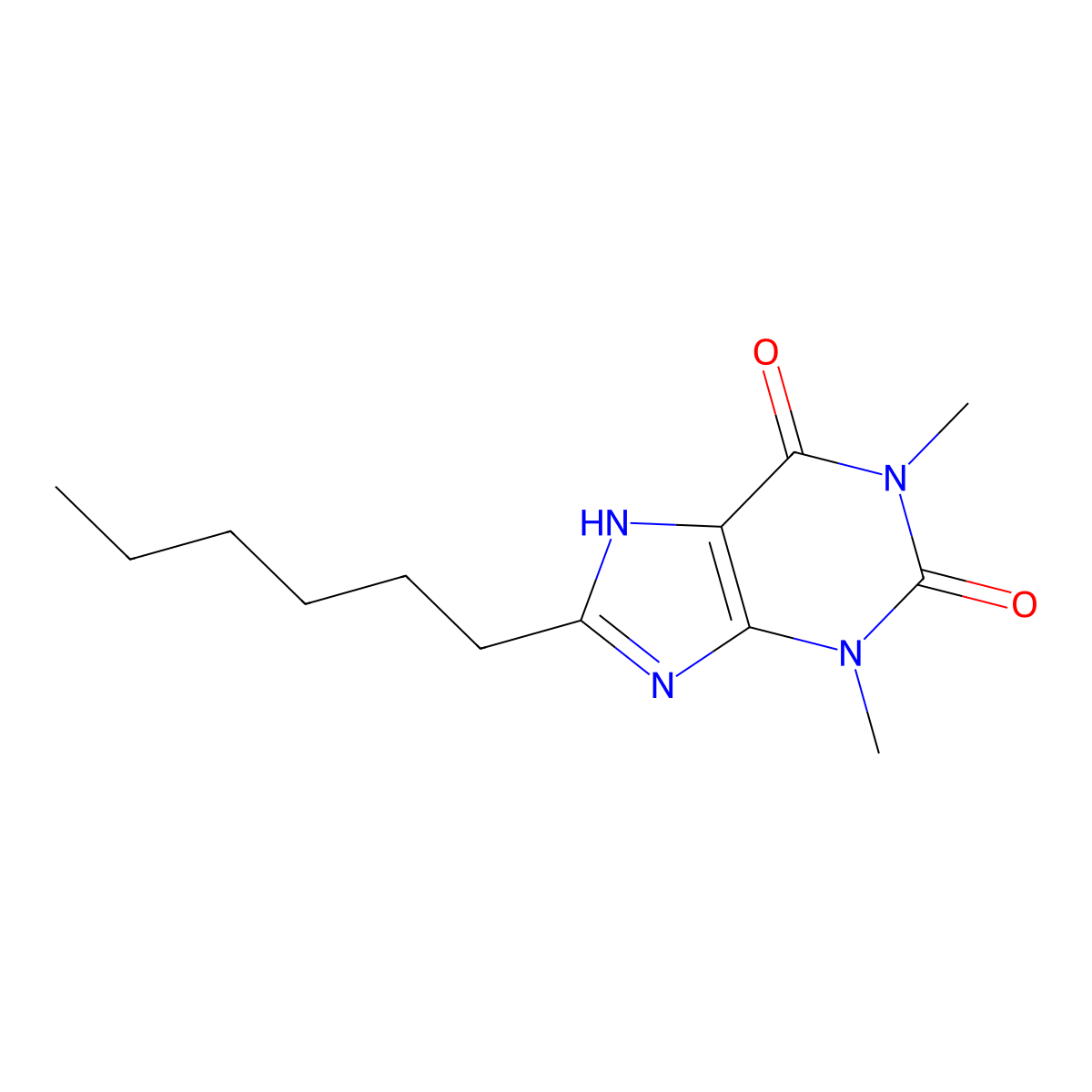 Theophylline, 8-hexyl- molecular structure, CAS 5429-37-8