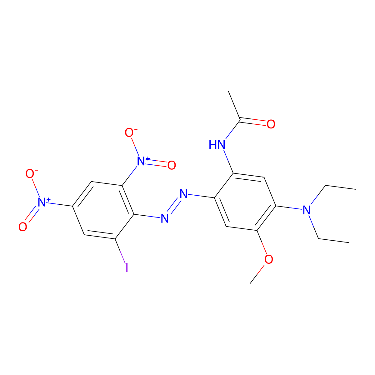 Acetamide, N-[5-(diethylamino)-2-[2-(2-iodo-4,6-dinitrophenyl)diazenyl]-4-methoxyphenyl]- molecular structure, CAS 54292-17-0