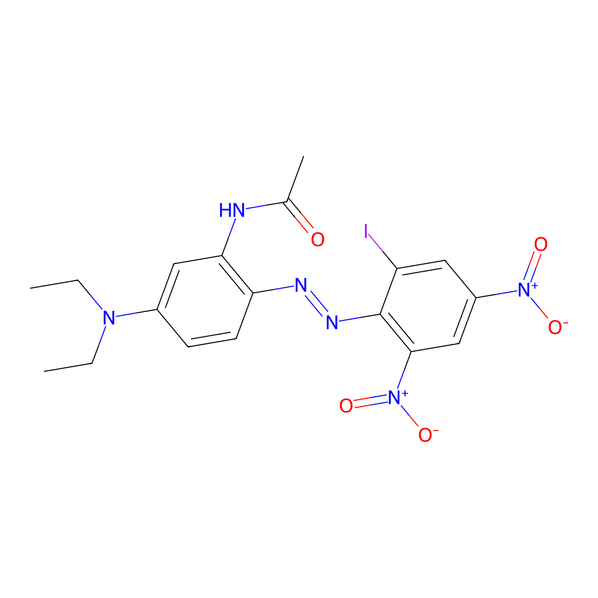 Acetamide, N-[5-(diethylamino)-2-[2-(2-iodo-4,6-dinitrophenyl)diazenyl]phenyl]- molecular structure, CAS 54292-18-1