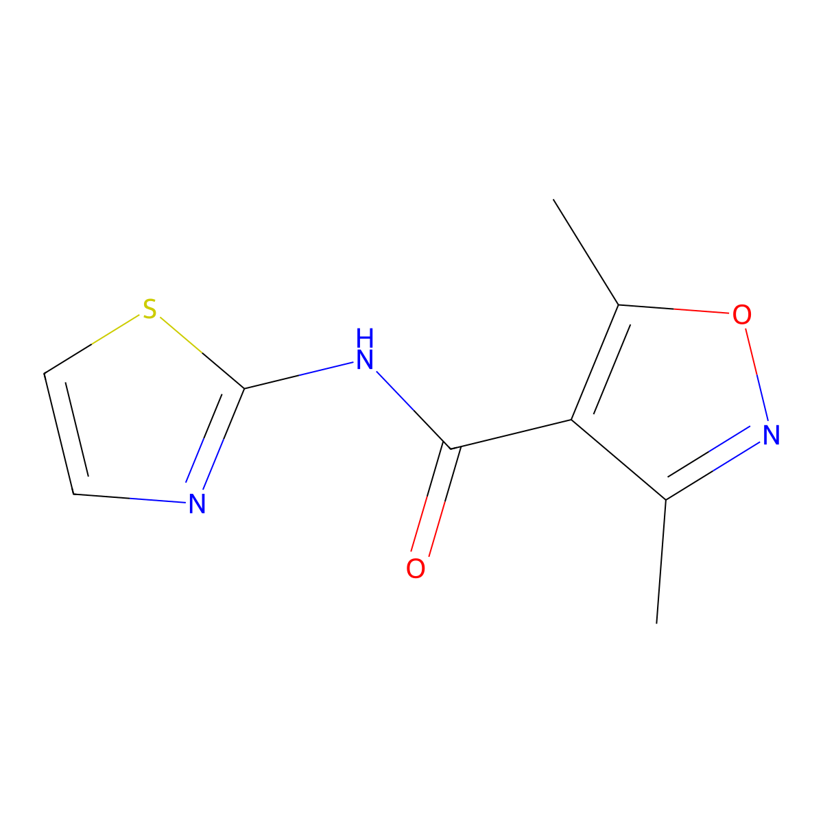 3,5-dimethyl-N-(1,3-thiazol-2-yl)-1,2-oxazole-4-carboxamide molecular structure, CAS 54294-96-1