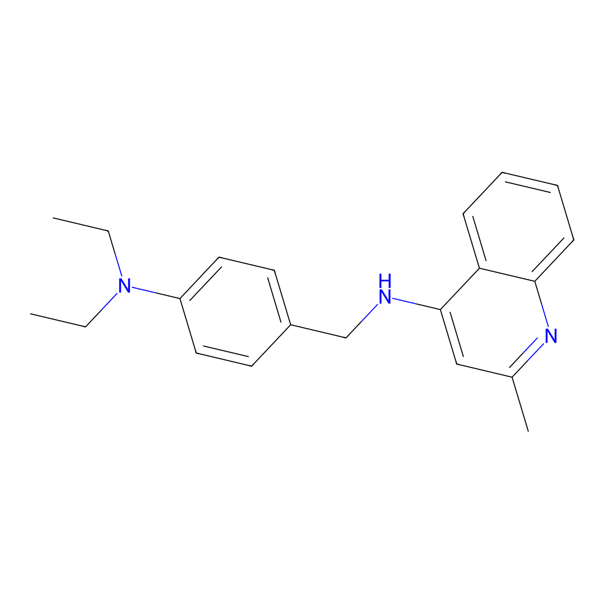 N-[(4-diethylaminophenyl)methyl]-2-methyl-quinolin-4-amine molecular structure, CAS 5430-95-5