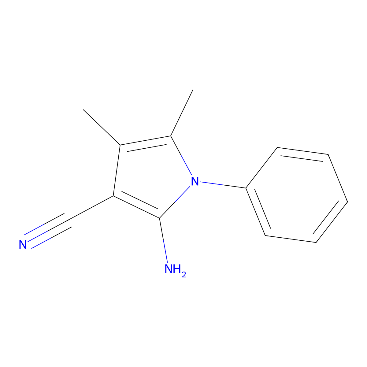 2-Amino-4,5-dimethyl-1-phenyl-1H-pyrrole-3-carbonitrile molecular structure, CAS 54329-29-2