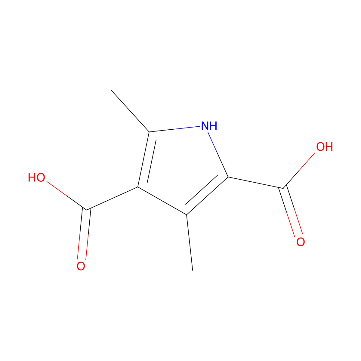 3,5-dimethyl-1H-pyrrole-2,4-dicarboxylic acid molecular structure, CAS 5434-29-7
