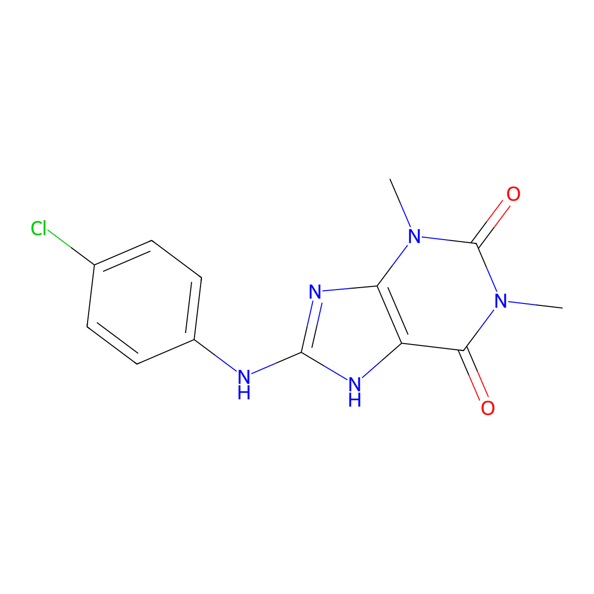 Theophylline, 8-(p-chloroanilino)- molecular structure, CAS 5434-62-8