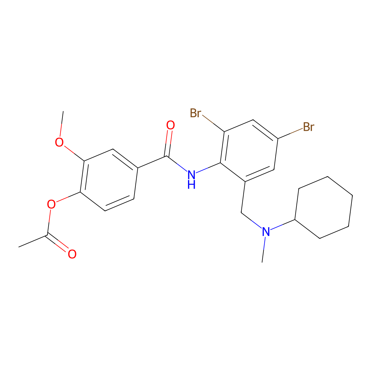 4-(Acetyloxy)-N-(2,4-dibromo-6-((cyclohexylmethylamino)methyl)phenyl)-3-methoxybenzamide molecular structure, CAS 54340-61-3