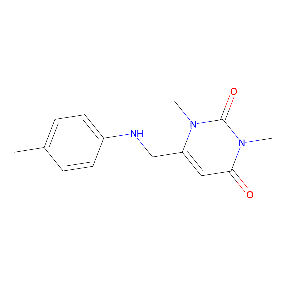 1,3-dimethyl-6-((p-tolylamino)methyl)pyrimidine-2,4(1H,3H)-dione molecular structure, CAS 54347-47-6