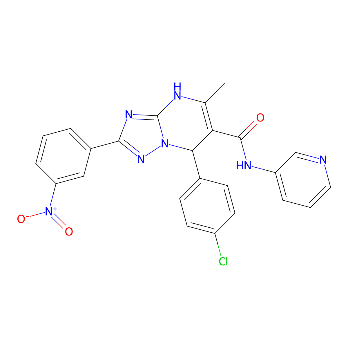 7-(4-chlorophenyl)-5-methyl-2-(3-nitrophenyl)-N-(pyridin-3-yl)-4,7-dihydro-[1,2,4]triazolo[1,5-a]pyrimidine-6-carboxamide molecular structure, CAS 543676-24-0