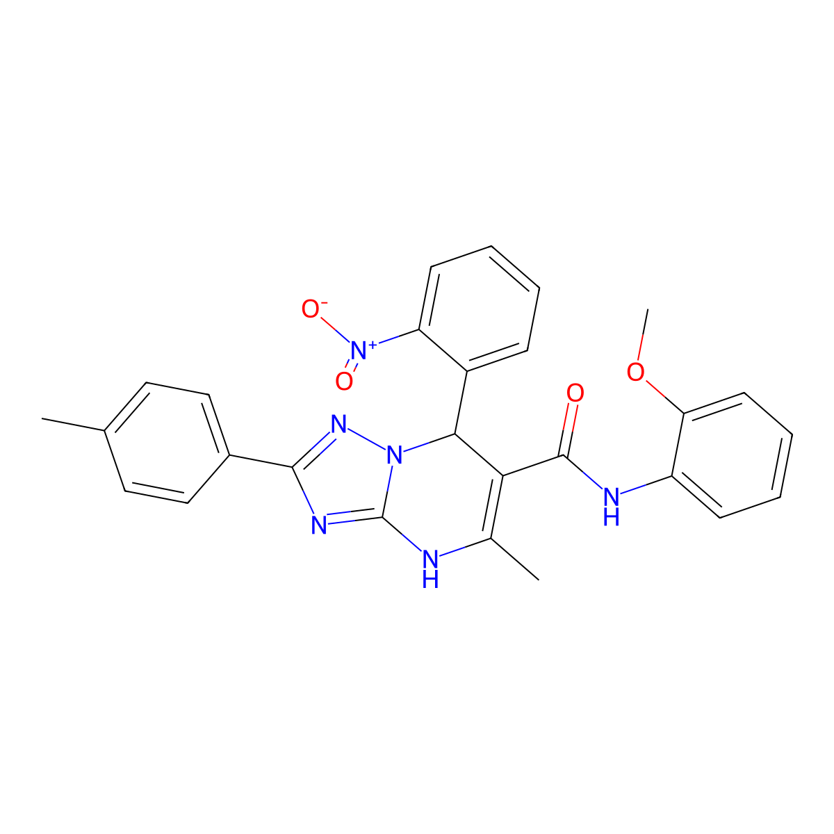 N-(2-methoxyphenyl)-5-methyl-7-(2-nitrophenyl)-2-(p-tolyl)-4,7-dihydro-[1,2,4]triazolo[1,5-a]pyrimidine-6-carboxamide molecular structure, CAS 543679-06-7