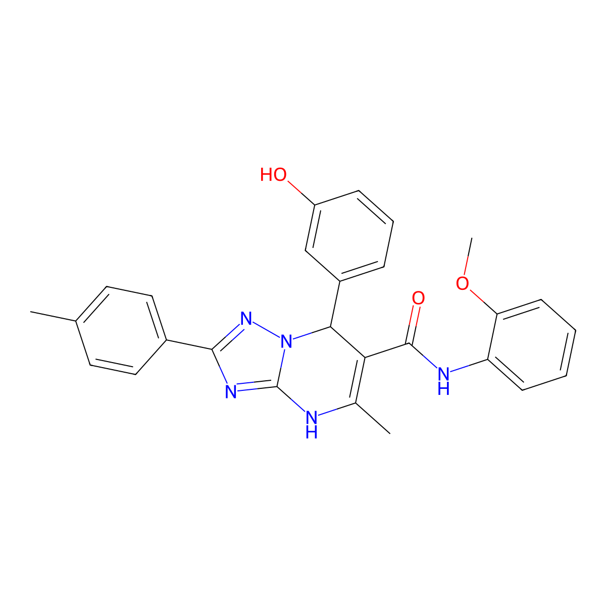 7-(3-hydroxyphenyl)-N-(2-methoxyphenyl)-5-methyl-2-(p-tolyl)-4,7-dihydro-[1,2,4]triazolo[1,5-a]pyrimidine-6-carboxamide molecular structure, CAS 543679-41-0
