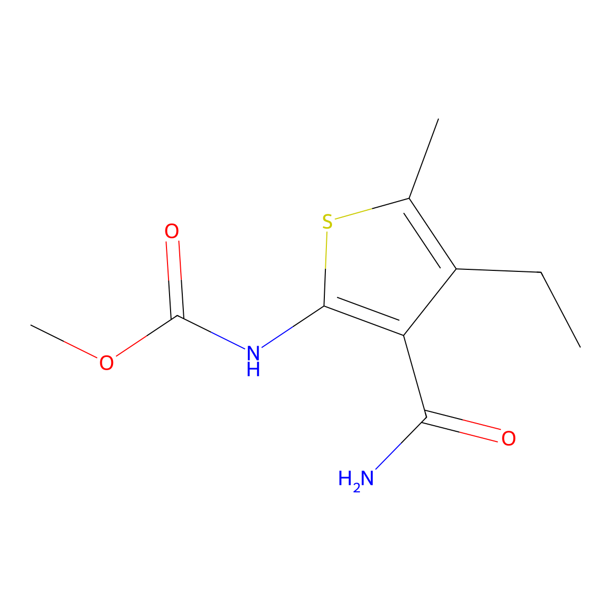 Methyl 3-(aminocarbonyl)-4-ethyl-5-methyl-2-thienylcarbamate molecular structure, CAS 543684-44-2