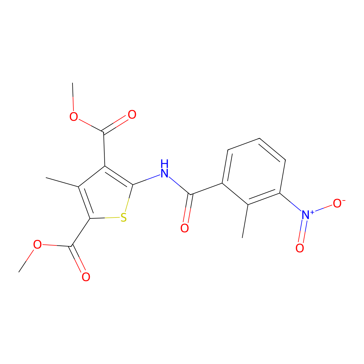 Dimethyl 3-methyl-5-[(2-methyl-3-nitrobenzoyl)amino]thiophene-2,4-dicarboxylate molecular structure, CAS 543685-32-1
