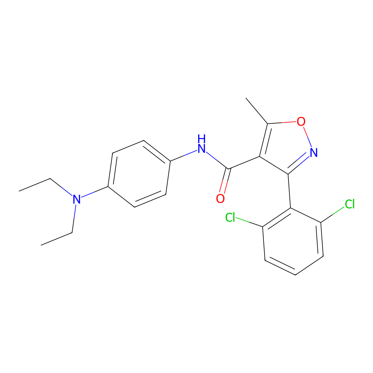 3-(2,6-dichlorophenyl)-N-[4-(diethylamino)phenyl]-5-methyl-1,2-oxazole-4-carboxamide molecular structure, CAS 543686-34-6