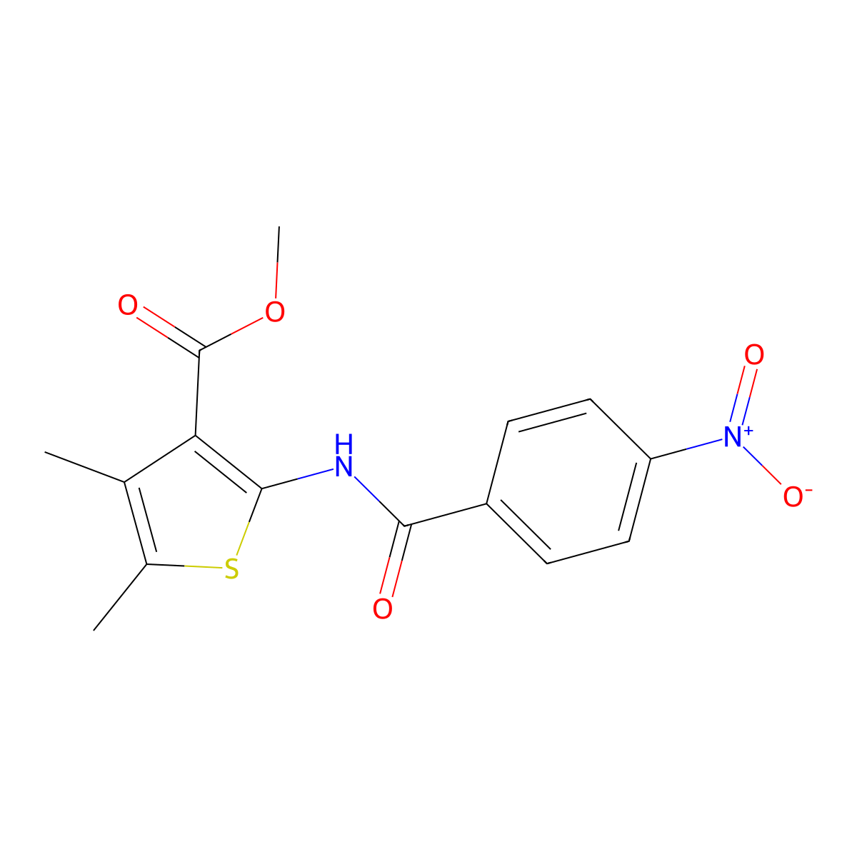 Methyl 4,5-dimethyl-2-(4-nitrobenzamido)thiophene-3-carboxylate molecular structure, CAS 543686-55-1