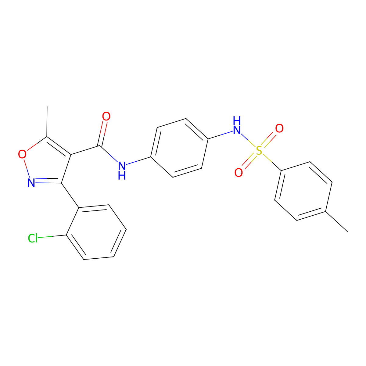 3-(2-chlorophenyl)-5-methyl-N-(4-{[(4-methylphenyl)sulfonyl]amino}phenyl)-4-isoxazolecarboxamide molecular structure, CAS 543688-57-9