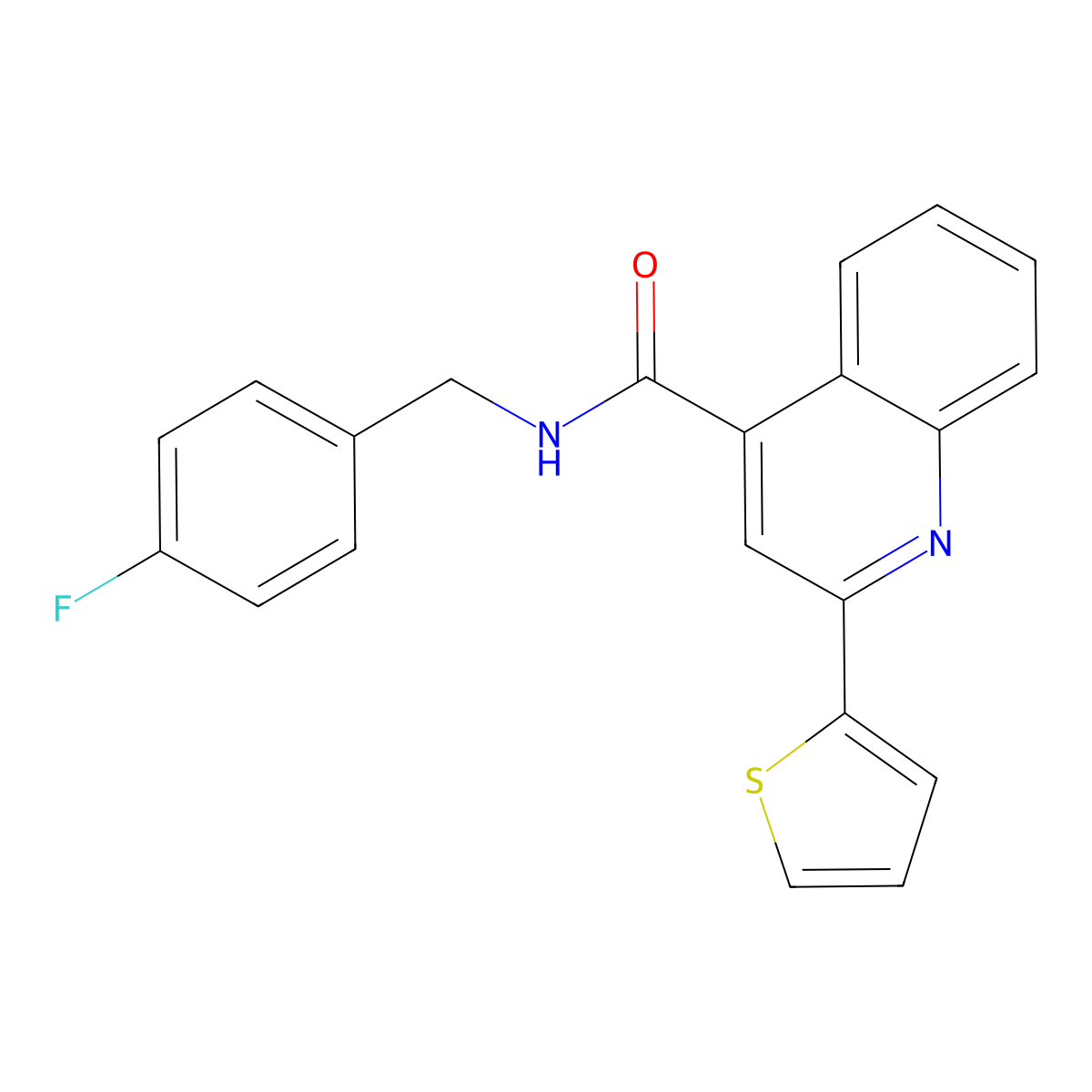 N-[(4-fluorophenyl)methyl]-2-thiophen-2-ylquinoline-4-carboxamide molecular structure, CAS 543693-10-3