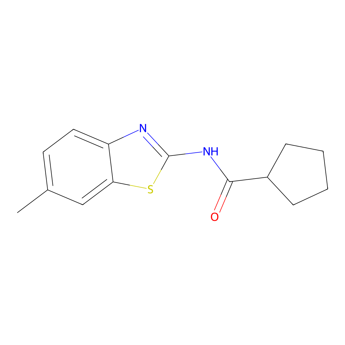 N-(6-methyl-1,3-benzothiazol-2-yl)cyclopentanecarboxamide molecular structure, CAS 543693-41-0