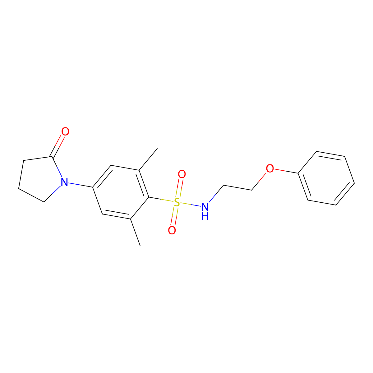 2,6-dimethyl-4-(2-oxo-1-pyrrolidinyl)-N-(2-phenoxyethyl)benzenesulfonamide molecular structure, CAS 543694-02-6