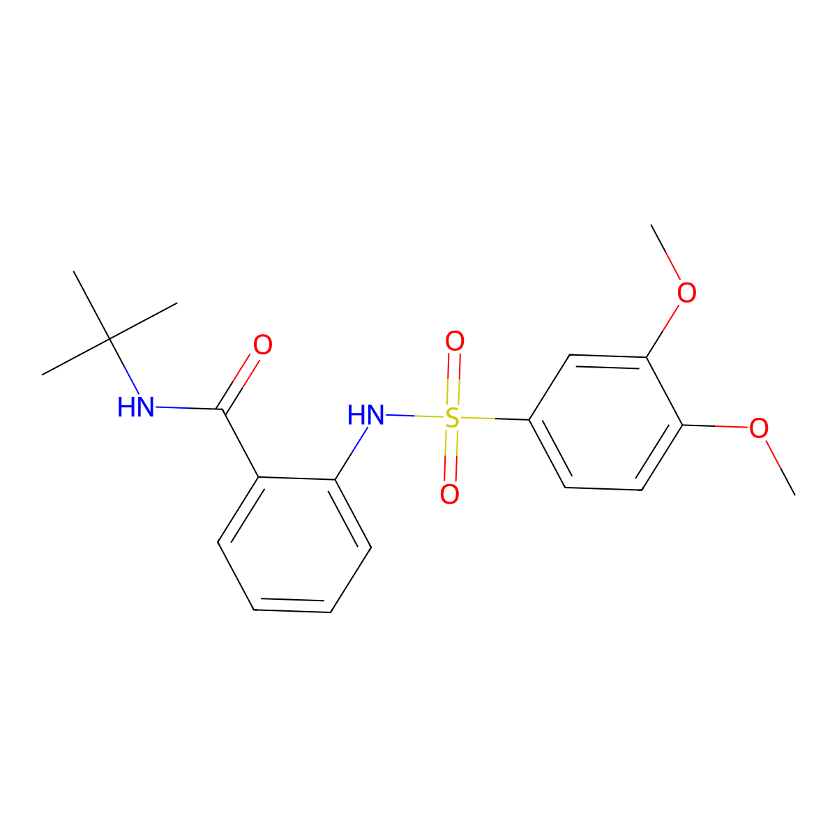 N-(tert-butyl)-2-{[(3,4-dimethoxyphenyl)sulfonyl]amino}benzamide molecular structure, CAS 543694-07-1