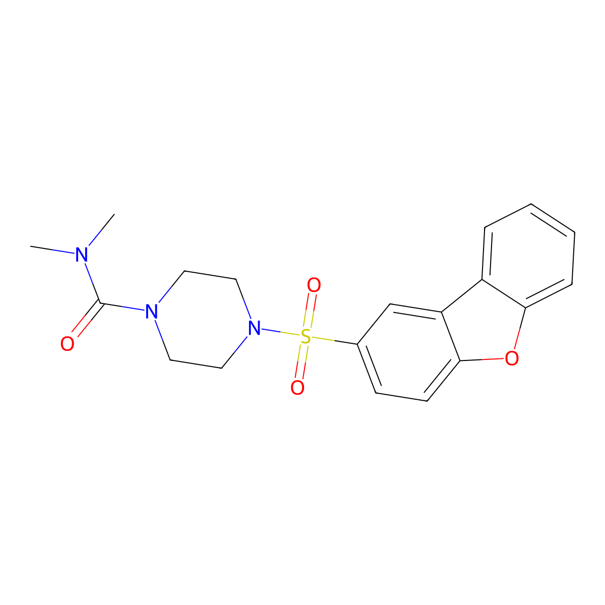 4-dibenzofuran-2-ylsulfonyl-N,N-dimethylpiperazine-1-carboxamide molecular structure, CAS 543694-21-9