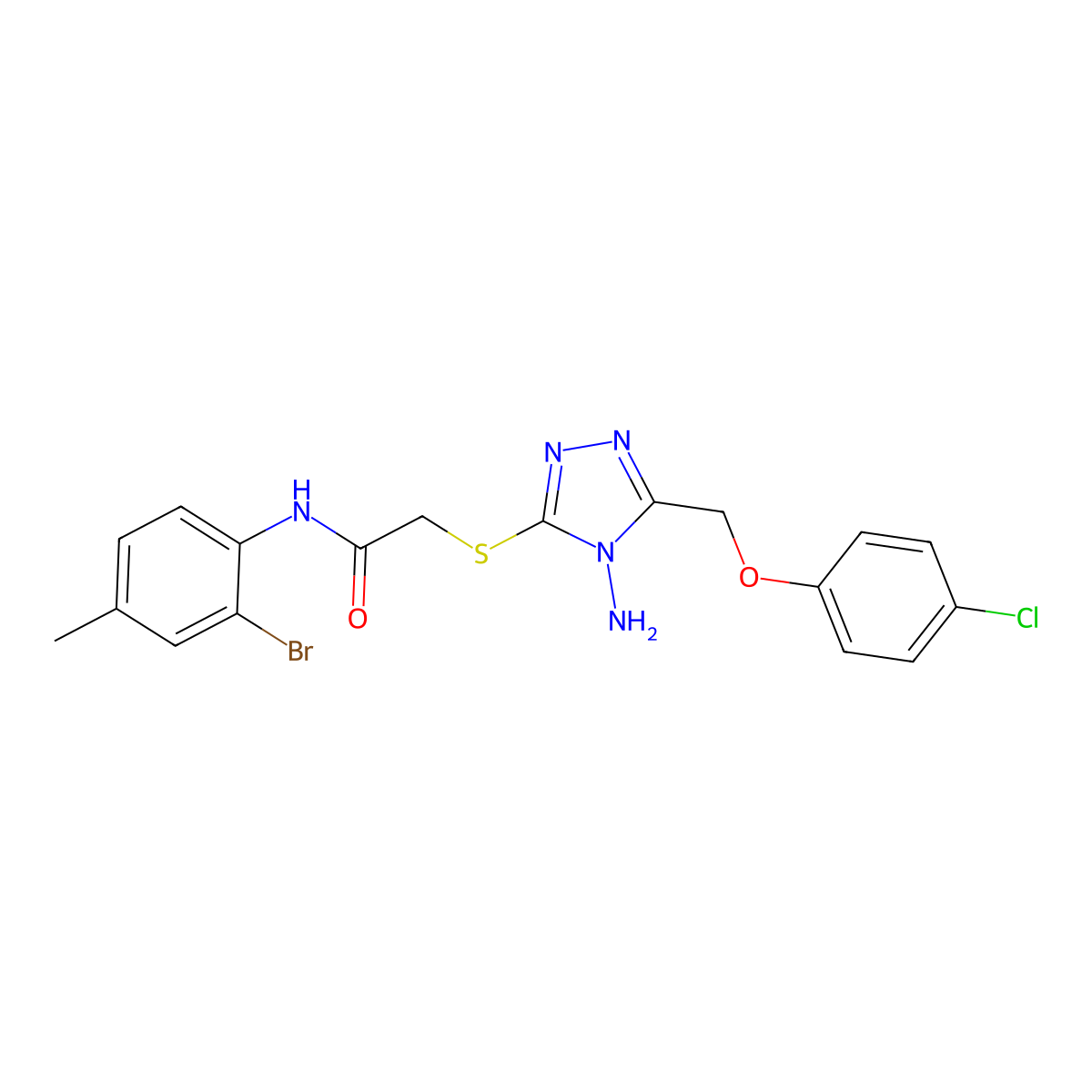2-[[4-amino-5-[(4-chlorophenoxy)methyl]-1,2,4-triazol-3-yl]sulfanyl]-N-(2-bromo-4-methylphenyl)acetamide molecular structure, CAS 543694-30-0