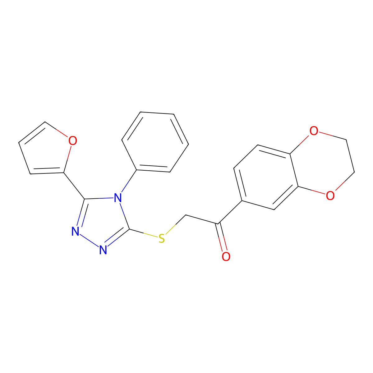 1-(2,3-Dihydro-1,4-benzodioxin-6-yl)-2-[[5-(furan-2-yl)-4-phenyl-1,2,4-triazol-3-yl]sulfanyl]ethanone molecular structure, CAS 543694-54-8