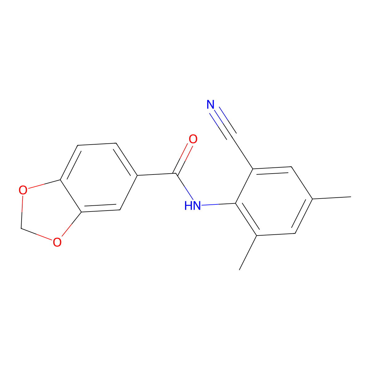 N-(2-cyano-4,6-dimethylphenyl)-1,3-benzodioxole-5-carboxamide molecular structure, CAS 543694-62-8