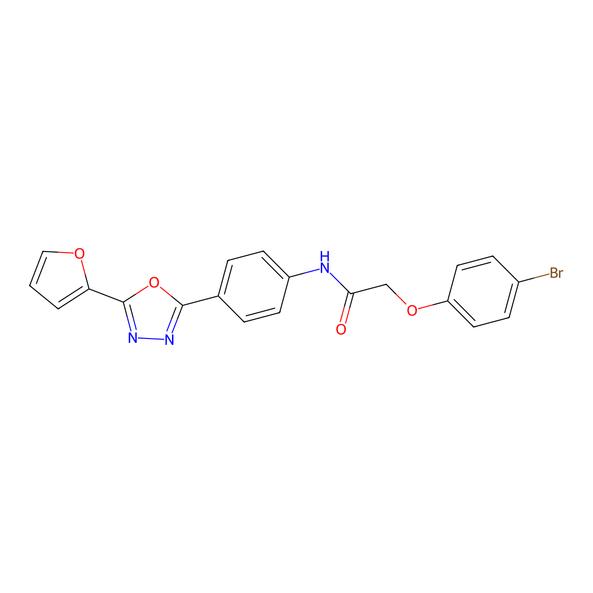 2-(4-bromophenoxy)-N-[4-[5-(2-furanyl)-1,3,4-oxadiazol-2-yl]phenyl]acetamide molecular structure, CAS 543695-24-5
