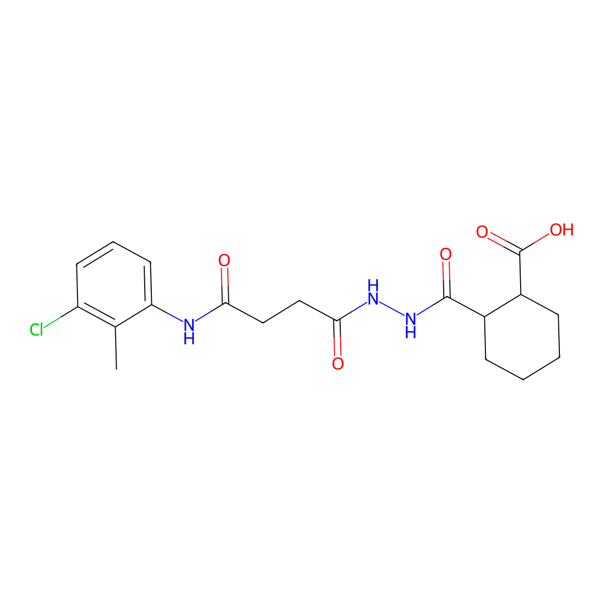 2-[[[4-(3-Chloro-2-methylanilino)-4-oxobutanoyl]amino]carbamoyl]cyclohexane-1-carboxylic acid molecular structure, CAS 543695-38-1