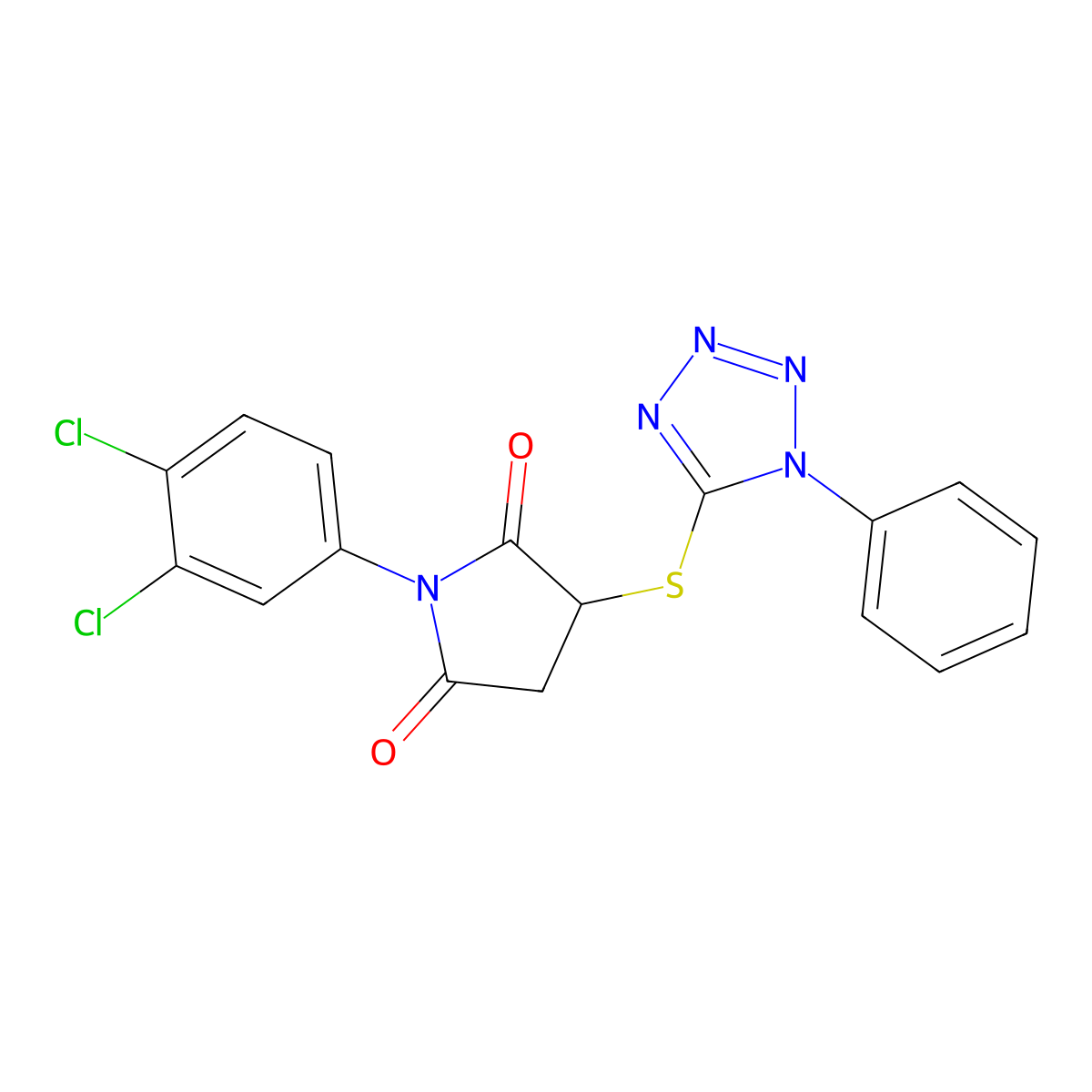 1-(3,4-Dichlorophenyl)-3-(1-phenyltetrazol-5-yl)sulfanylpyrrolidine-2,5-dione molecular structure, CAS 543696-82-8
