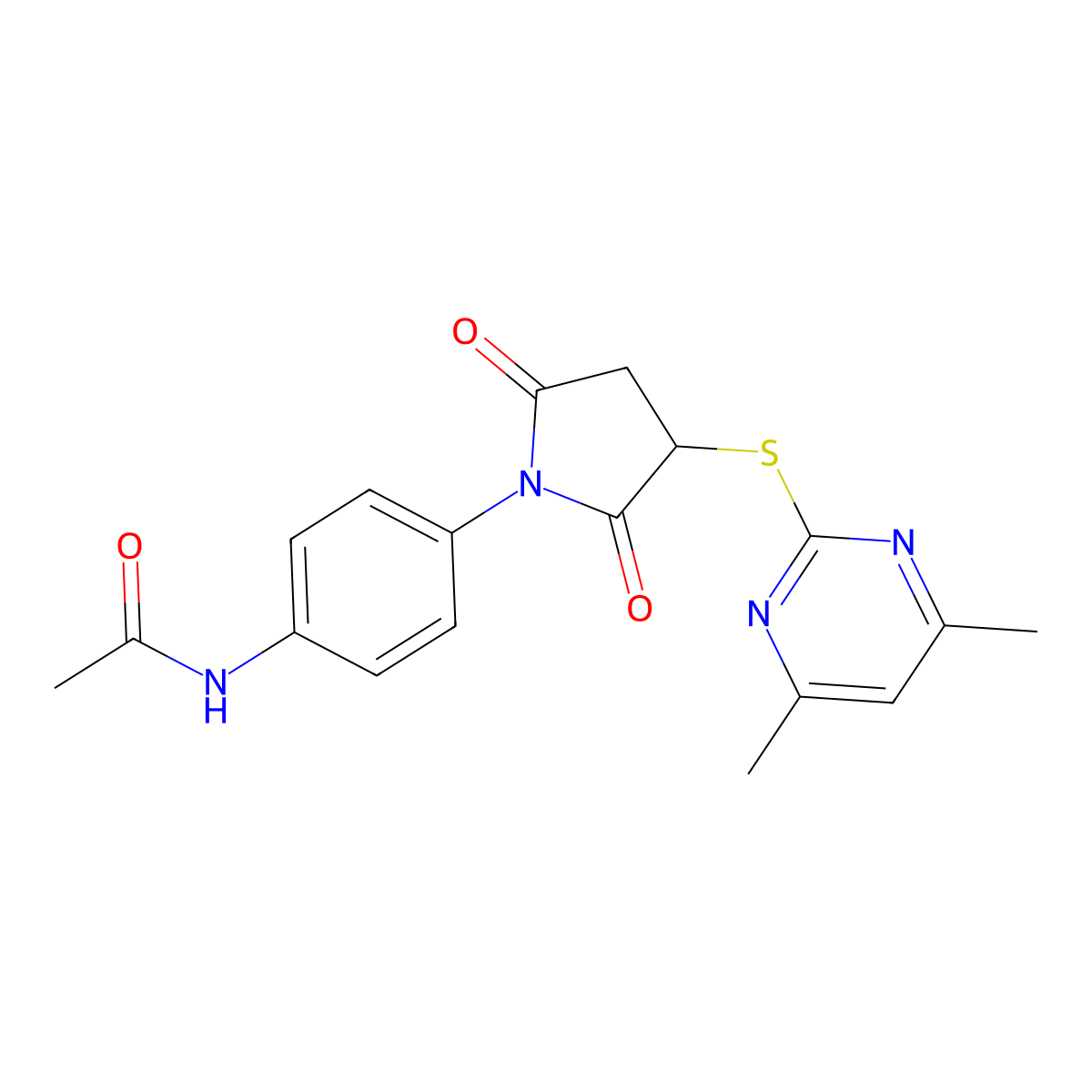 N-[4-[3-(4,6-dimethylpyrimidin-2-yl)sulfanyl-2,5-dioxopyrrolidin-1-yl]phenyl]acetamide molecular structure, CAS 543696-85-1