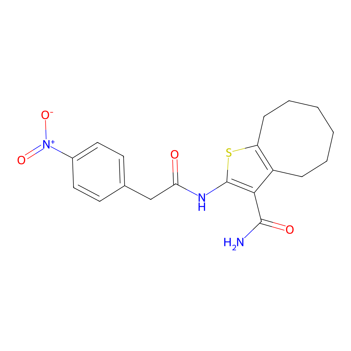 2-[[2-(4-Nitrophenyl)acetyl]amino]-4,5,6,7,8,9-hexahydrocycloocta[b]thiophene-3-carboxamide molecular structure, CAS 543701-82-2