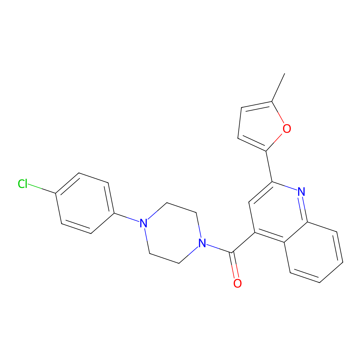 [4-(4-Chlorophenyl)piperazin-1-yl]-[2-(5-methylfuran-2-yl)quinolin-4-yl]methanone molecular structure, CAS 543702-28-9