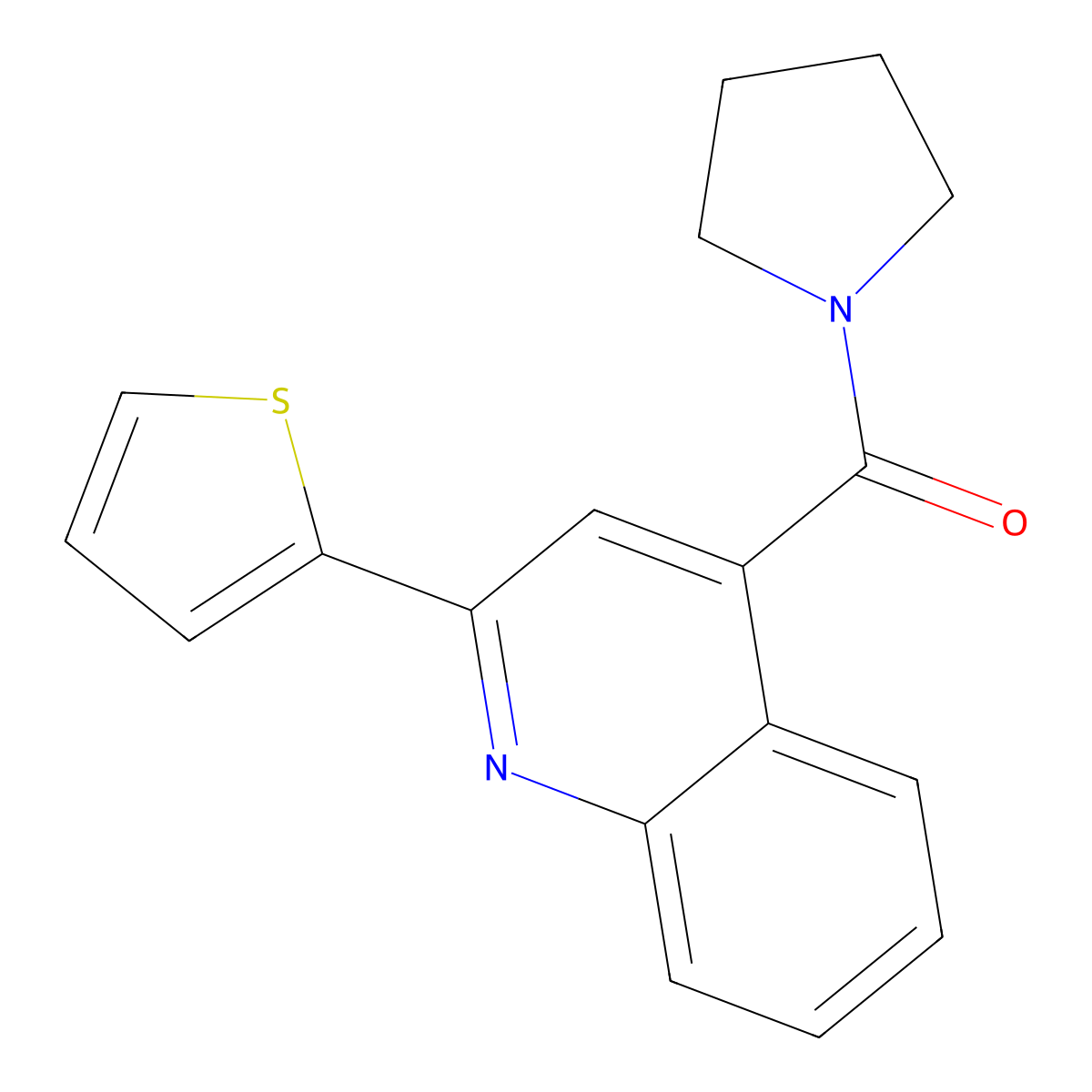 Pyrrolidin-1-yl-(2-thiophen-2-ylquinolin-4-yl)methanone molecular structure, CAS 543705-18-6