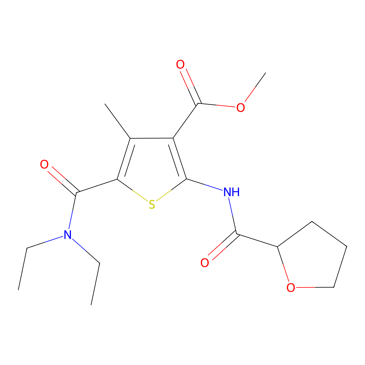 Methyl 5-(diethylcarbamoyl)-4-methyl-2-(oxolane-2-carbonylamino)thiophene-3-carboxylate molecular structure, CAS 543705-41-5